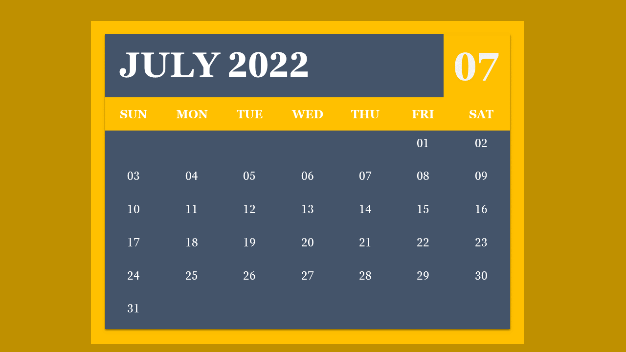 2022 July PPT Calendar Template
